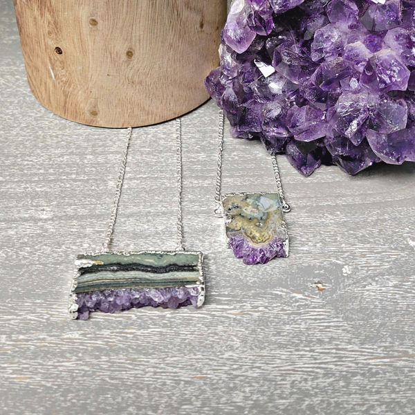 Amethyst Slice Necklace Pair Silver Plated-Necklaces-Angelic Healing Crystals Wholesale