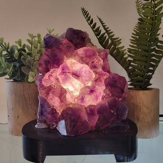 Amethyst Cluster Lamp on Wood Base 5-8” tall comes with bulb and cord-Lamps-Angelic Healing Crystals Wholesale