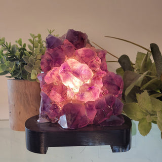 Amethyst Cluster Lamp on Wood Base 5-8” tall comes with bulb and cord-Lamps-Angelic Healing Crystals Wholesale