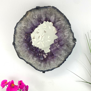 Wholesale Amethyst Slice Mirror with Custom Iron Frame - 11.50kg 14"w x 15"h-Mirrors-Angelic Healing Crystals Wholesale