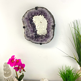 Wholesale Amethyst Slice Mirror with Custom Iron Frame - 7.15kg 10.5"w x 12.5"h-Mirrors-Angelic Healing Crystals Wholesale