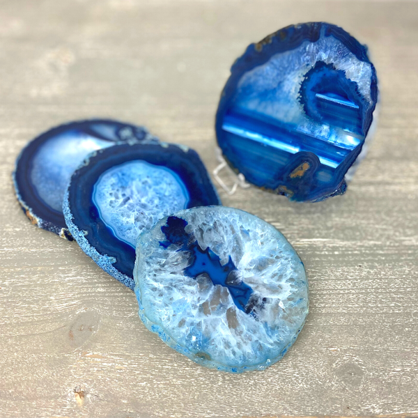 Wholesale Blue Agate Round Slice Coaster with Silicone Footers - Set of 4-Coasters-Angelic Healing Crystals Wholesale