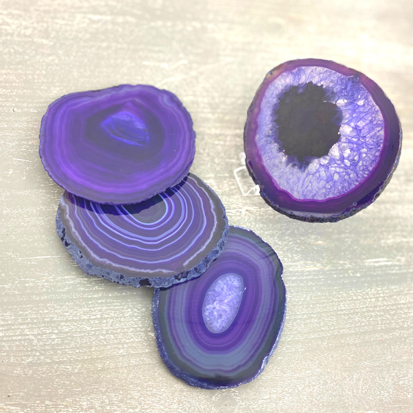 Wholesale Purple Agate Round Slice Coaster with Silicone Footers - Set of 4-Coasters-Angelic Healing Crystals Wholesale