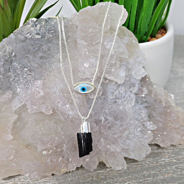 Evil Eye W/ Tourmaline Layered Necklace - Brazil-Necklaces-Angelic Healing Crystals Wholesale