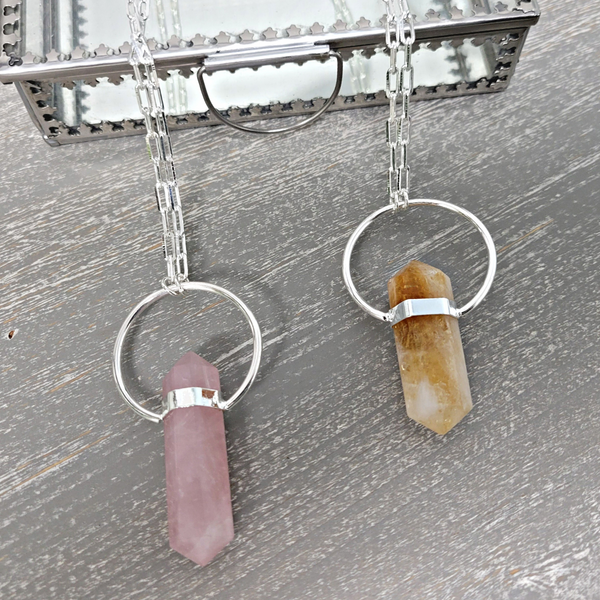Gemstone Double Terminated Necklace (Rose Quartz, Citrine)-Necklaces-Angelic Healing Crystals Wholesale