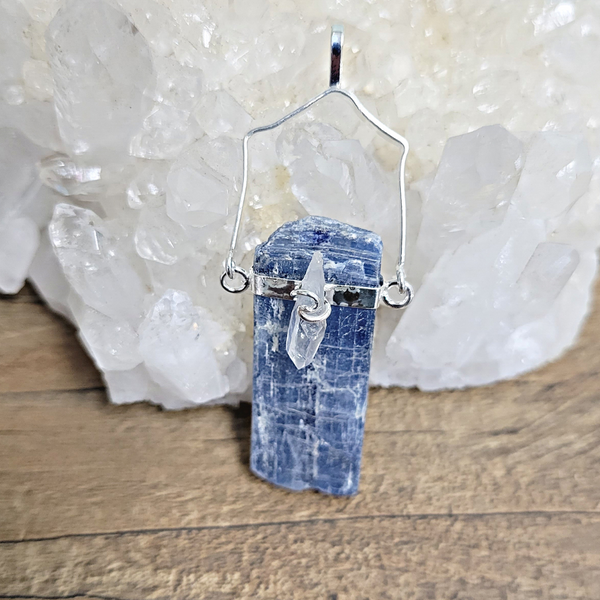 Kyanite Plated Blade Pendant w/ Quartz Point 1.5-2"-Pendants-Angelic Healing Crystals Wholesale