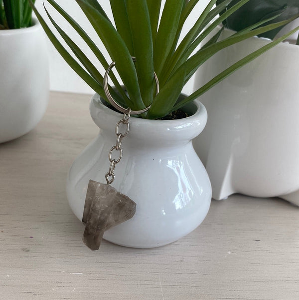 Quartz Point Keychain Clear and Smoky-Keychains-Angelic Healing Crystals Wholesale