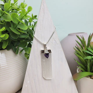 Selenite Blade Silver Plated Pendant (Citrine, Amethyst, Kyanite, Tourmaline)-Pendants-Angelic Healing Crystals Wholesale