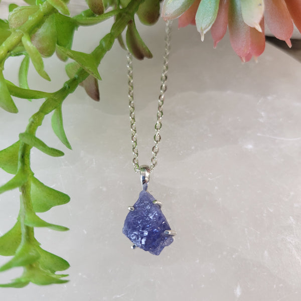 Tanzanite Rough Sterling Silver Pendant (prong set)-Pendants-Angelic Healing Crystals Wholesale