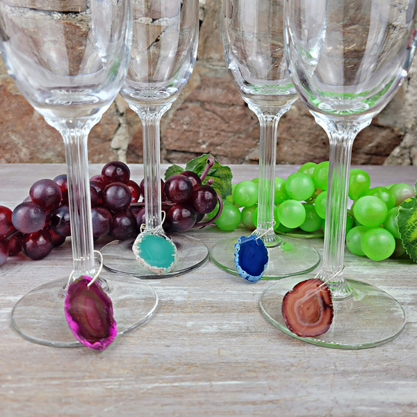 Wine Glass Charms Set of 4-Agate or Assorted Gemstones-Wine Glass Charms-Angelic Healing Crystals Wholesale